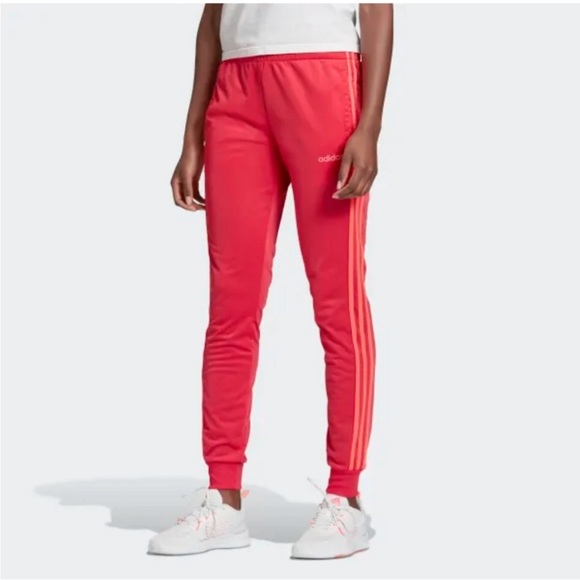 Adidas track pants reddish neon pink semi fitted athletic workout joggers - Picture 1 of 8